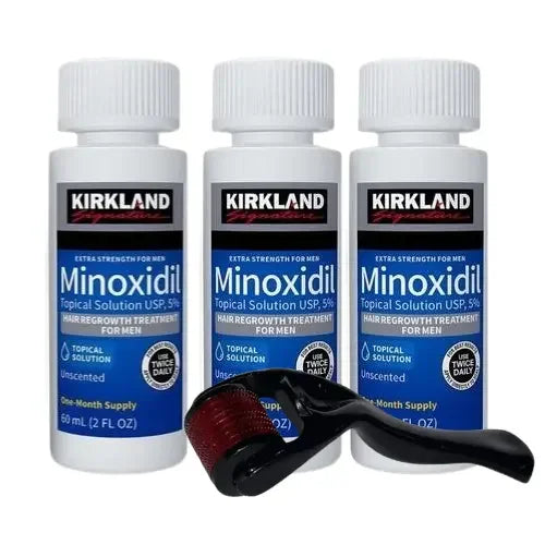 3 Frascos de minoxidil kirkland mais 1 Dermaroller