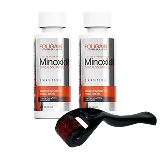 Minoxidil Foligain 2 Frascos + Dermaroller 0.25mm | Pronta Entrega