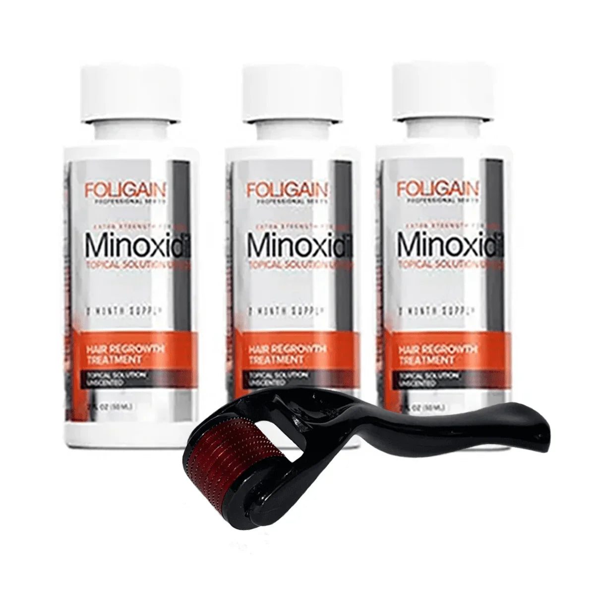 Minoxidil Foligain 3 Frascos + Dermaroller 0.25mm | Pronta Entrega