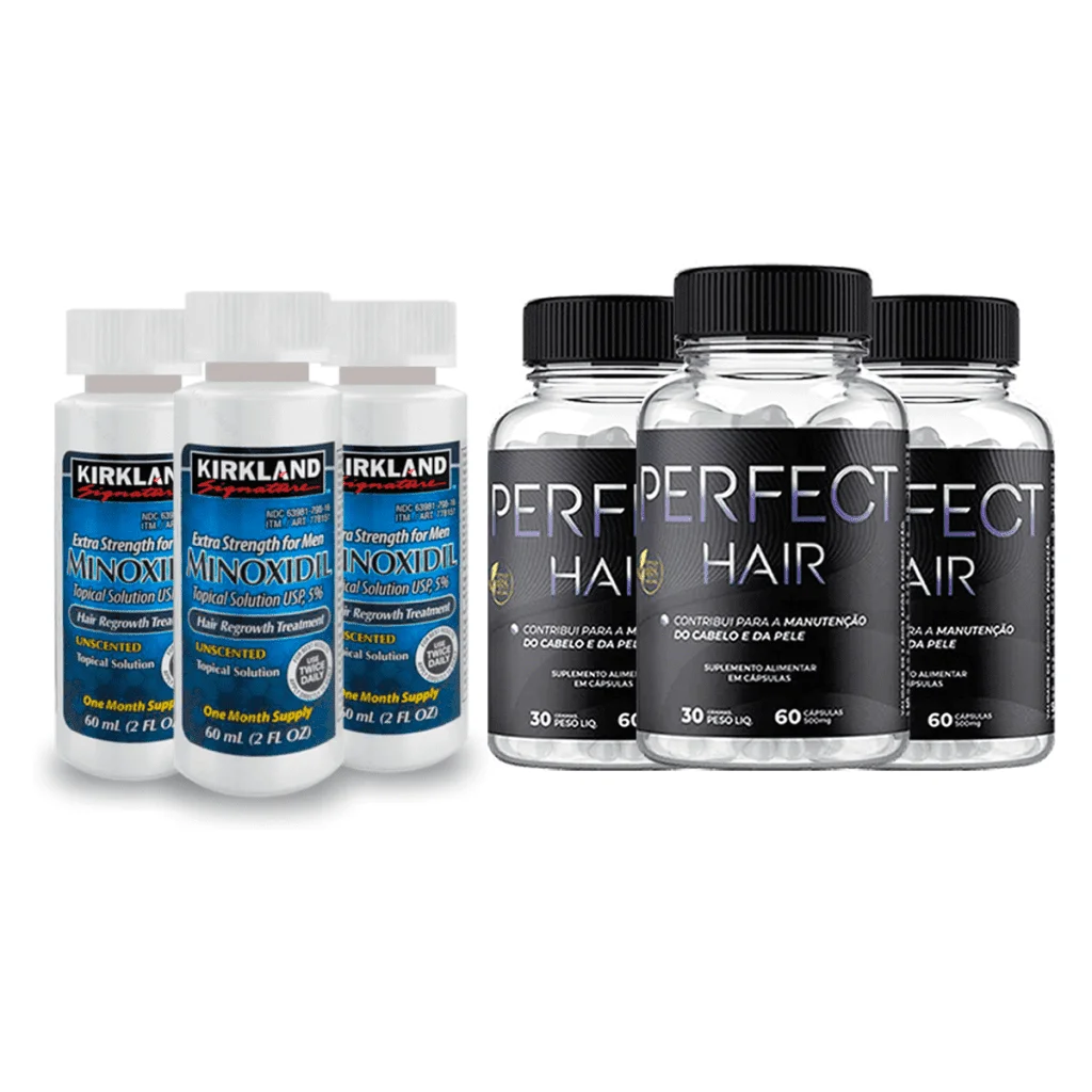 3 Frascos de minoxidil kirkland + 3 frascos de Perfect hair alta resolução