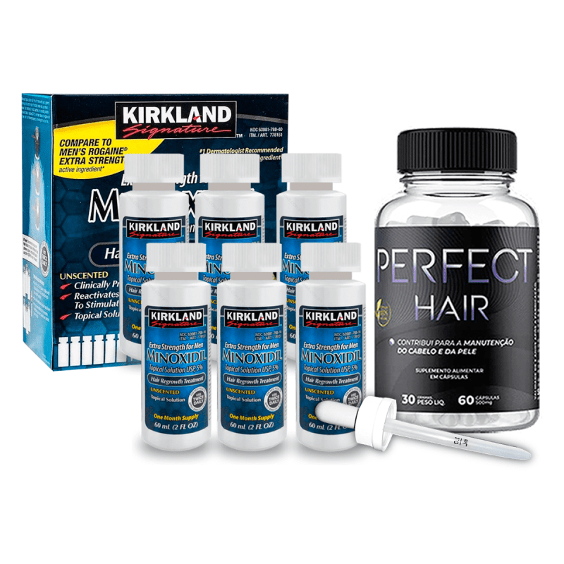 6 Frascos de minoxidil kirkland + Perfect hair alta resolução