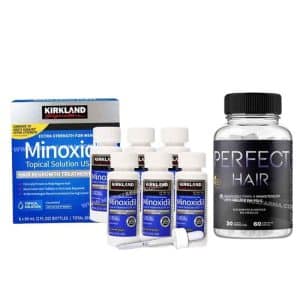 combo caixa de minoxidil kirkland + perfect hair